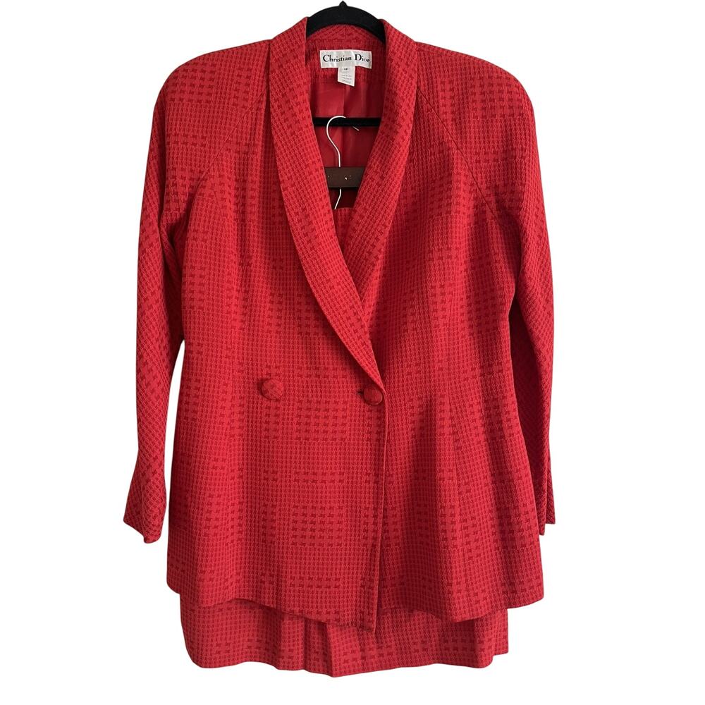 Vintage Christian Dior Y2k Red Double Breasted Skirt Suit Set Size 12